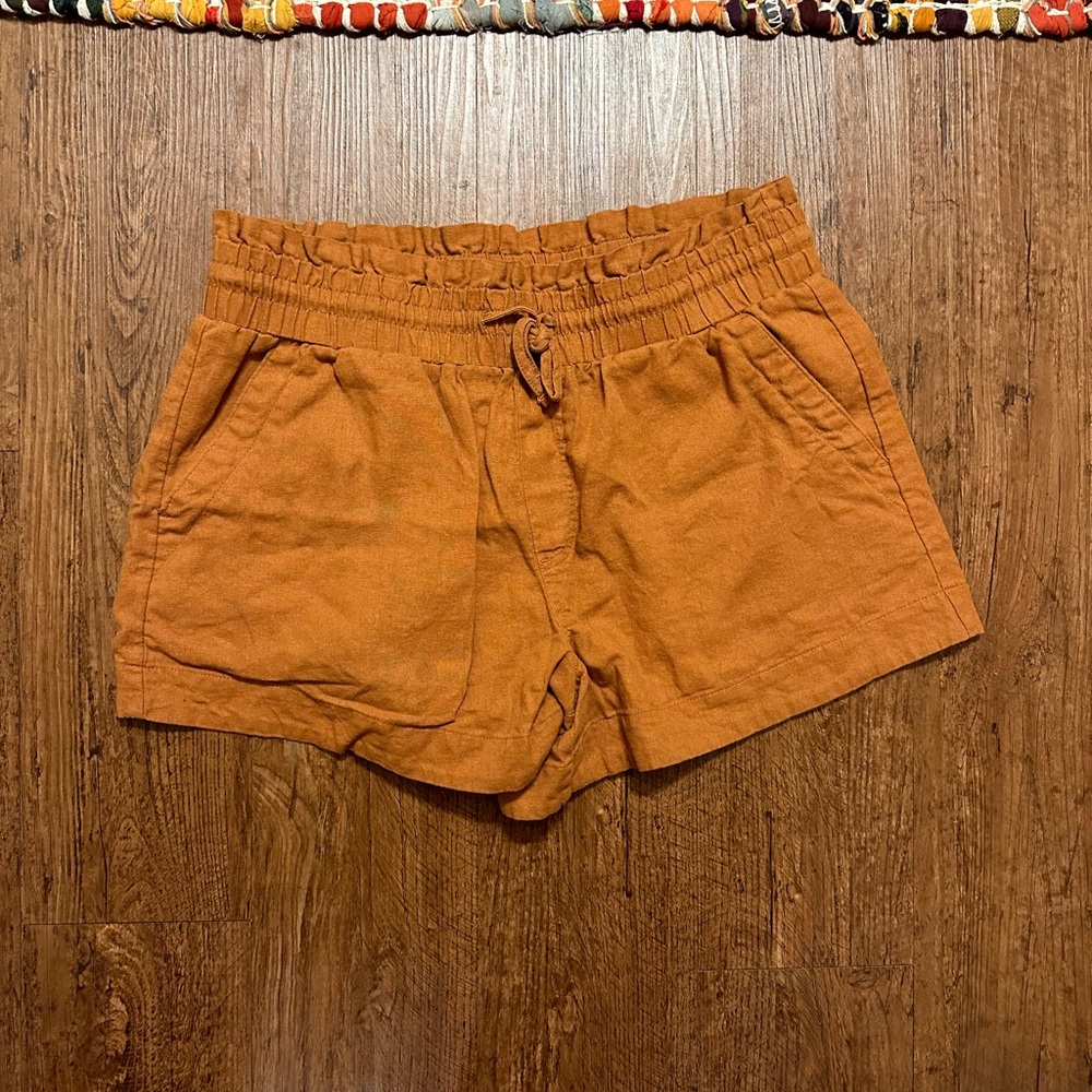 Burnt orange cotton Linen high waisted drawstring shorts size L